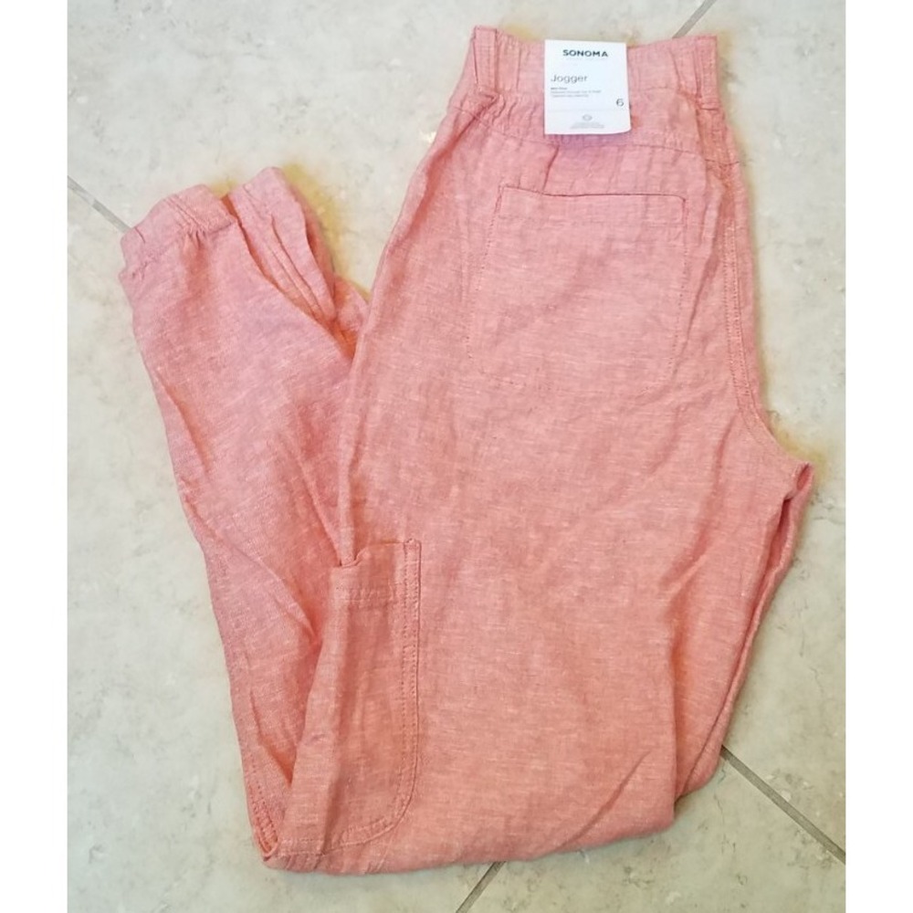 Sonoma Women Mid Rise‎ Linen Blend Utility Cargo Jogger Orange Size 6 NEW